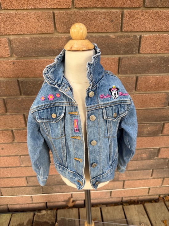 Disney Other - Disney Light Blue Denim Minnie Embroidered Jacket with Ruffle NeckSize 24Months
